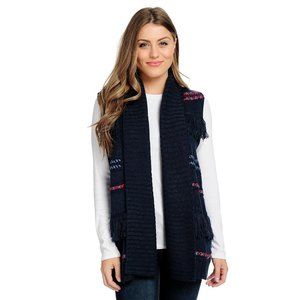 Navy Open Sweater Vest with Fringe Detail